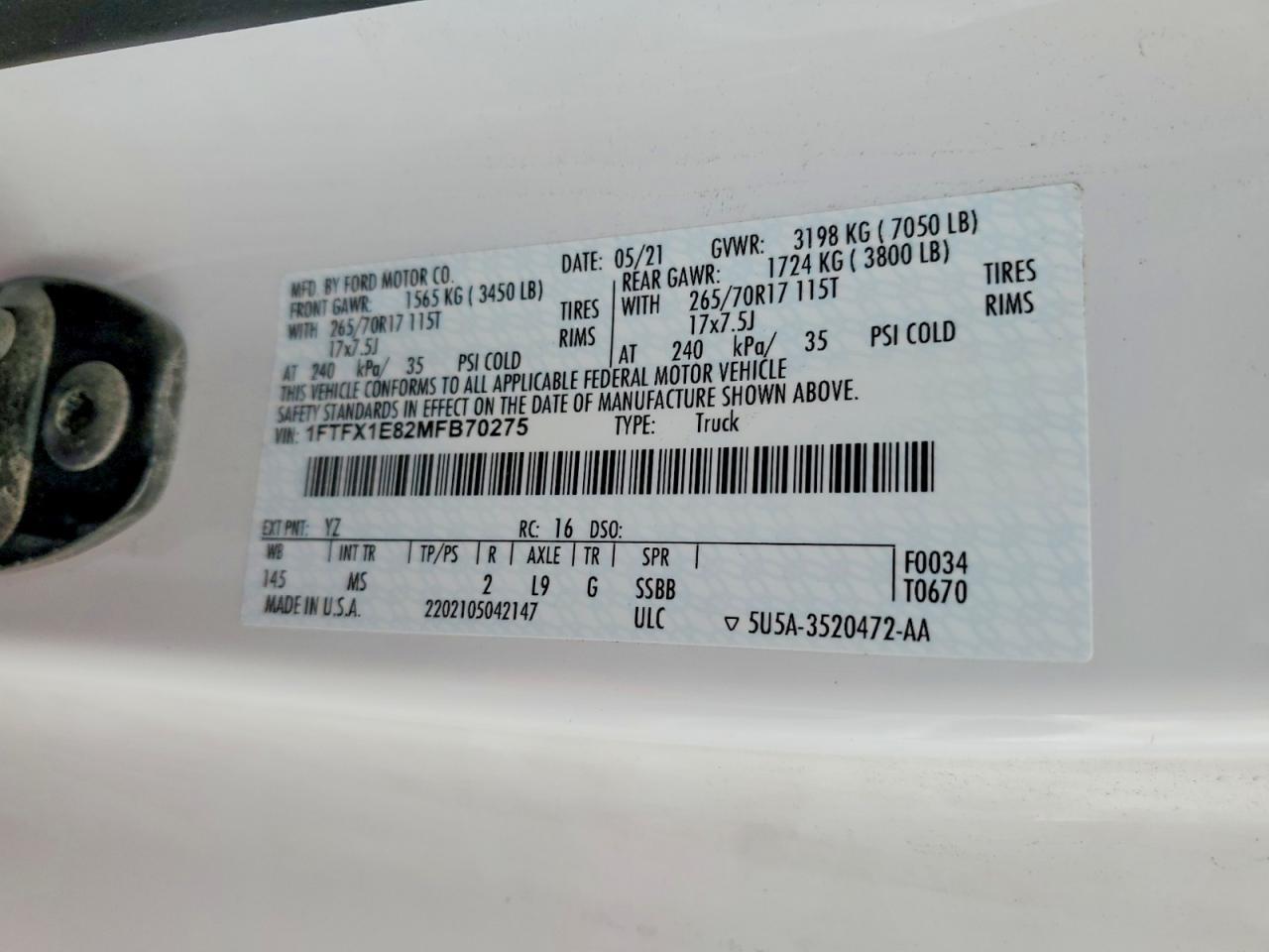 2021 Ford F150 Super Cab