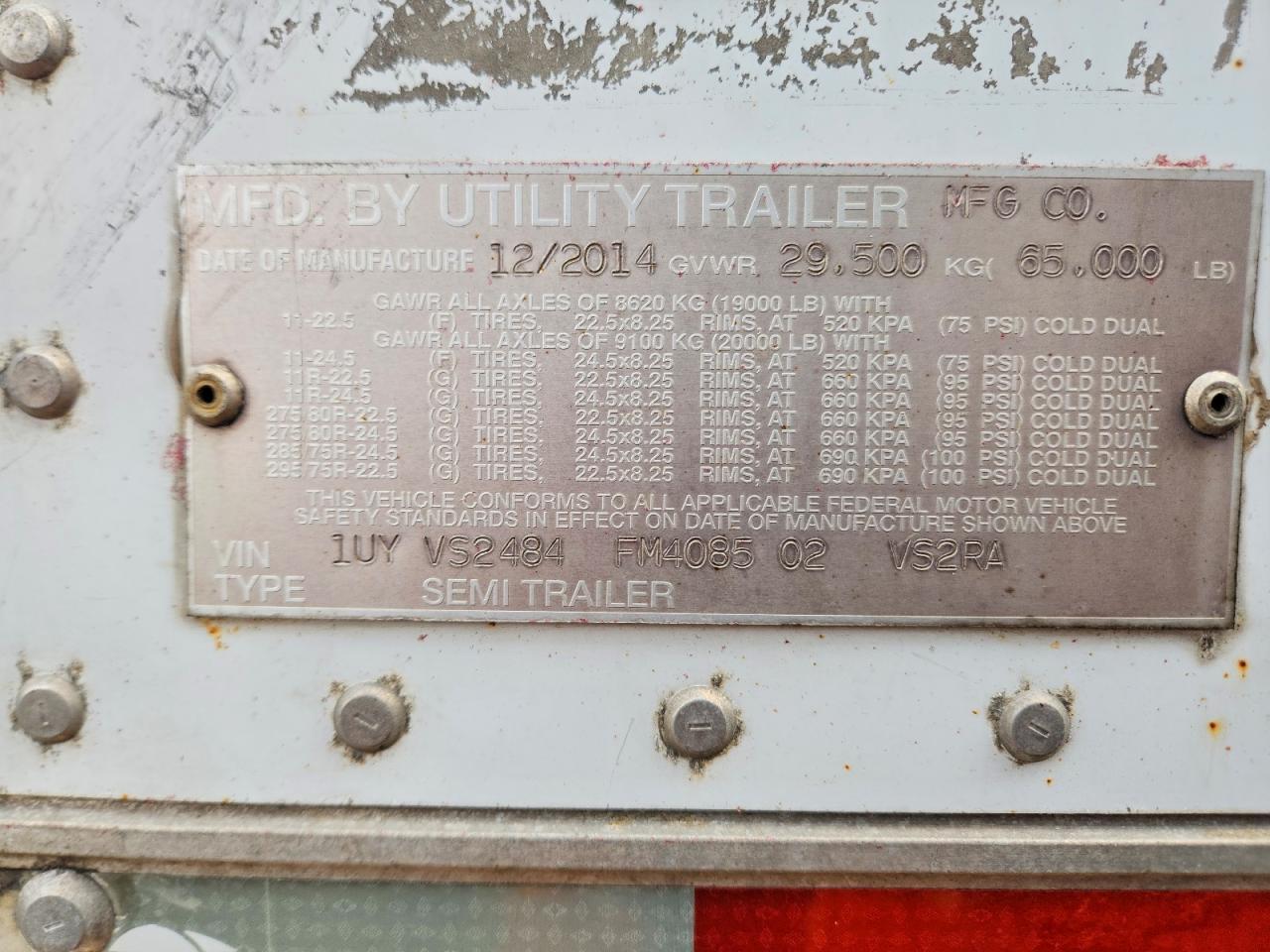 2015 Utility VS2RA DRY Van Trailer