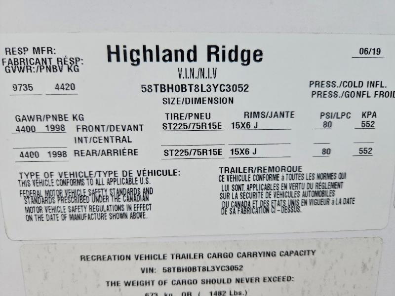 2020 Highland Ridge Silverstar Camper