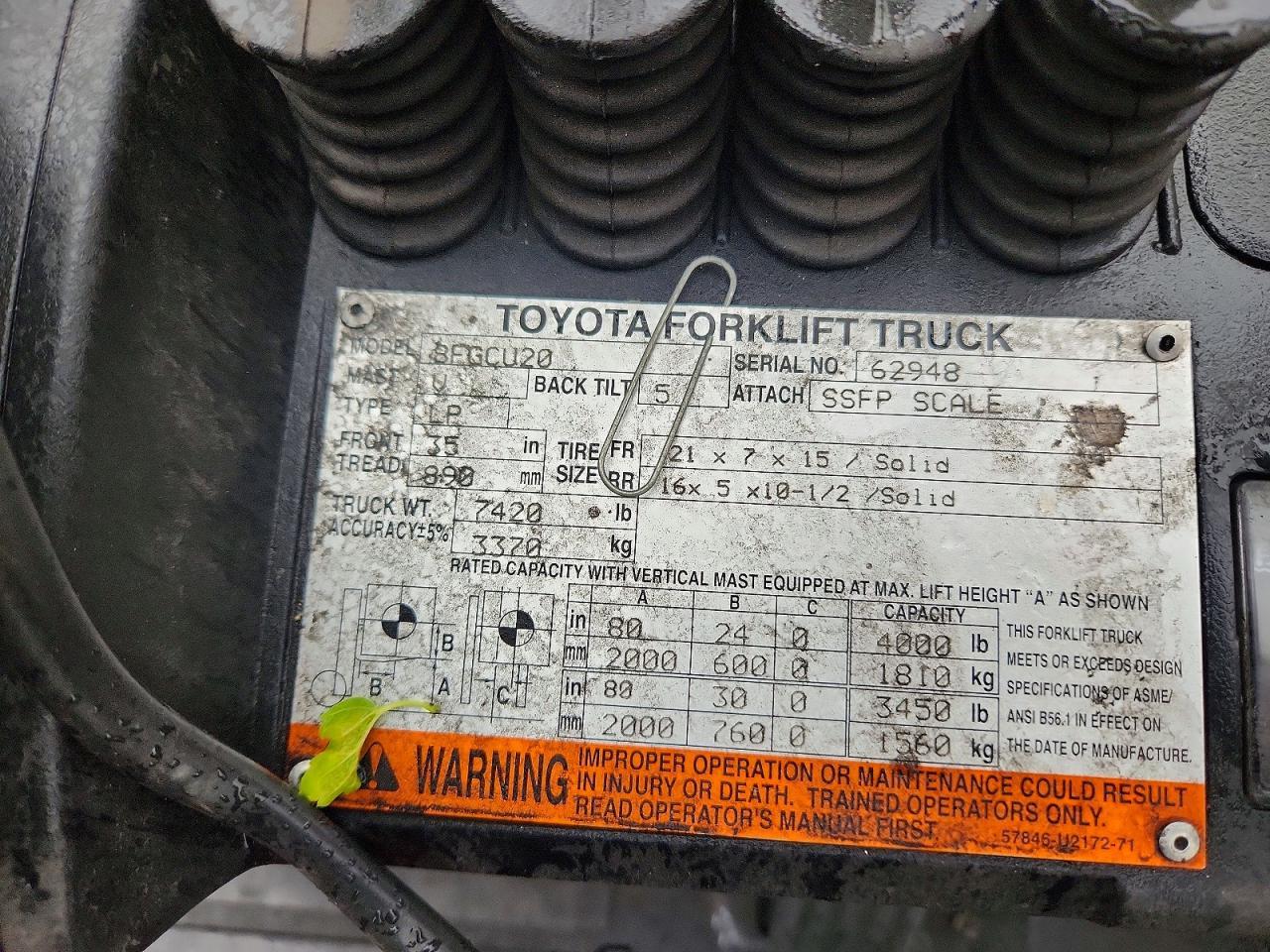 2014 Toyota TA 8FGCU20 Forklift