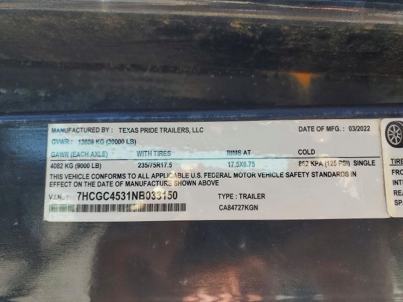 2022 Texas Pride CA84727KGN Car Carrier