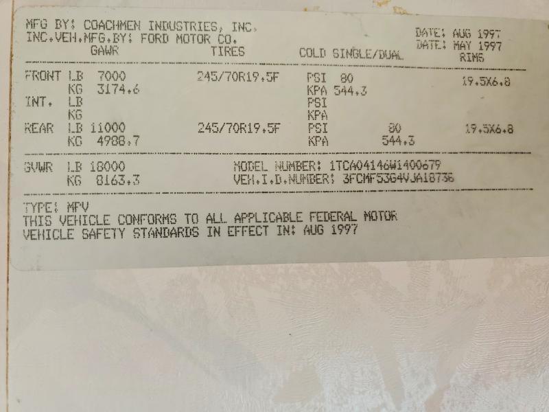 1997 Coachmen Rv Recreational Vehicle (RV)