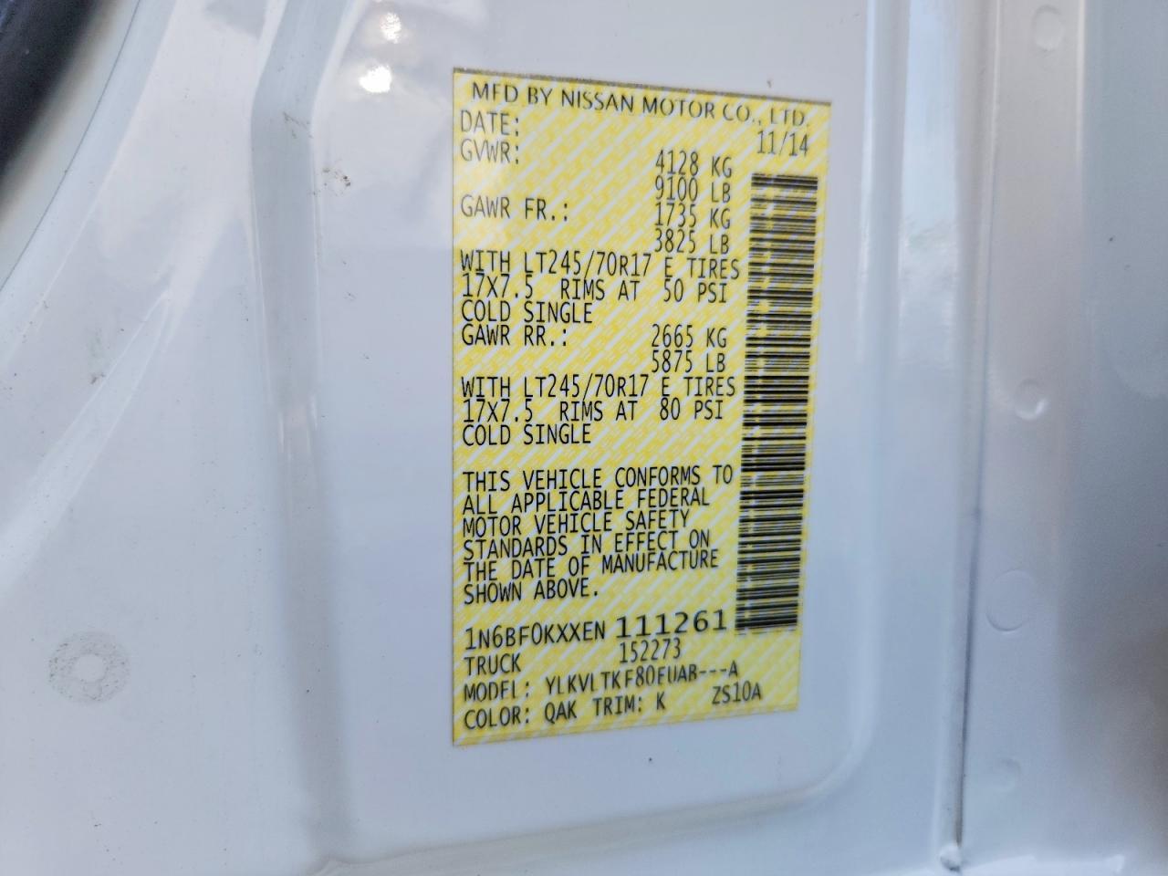 2014 Niss AN NV 2500 Delivery Van