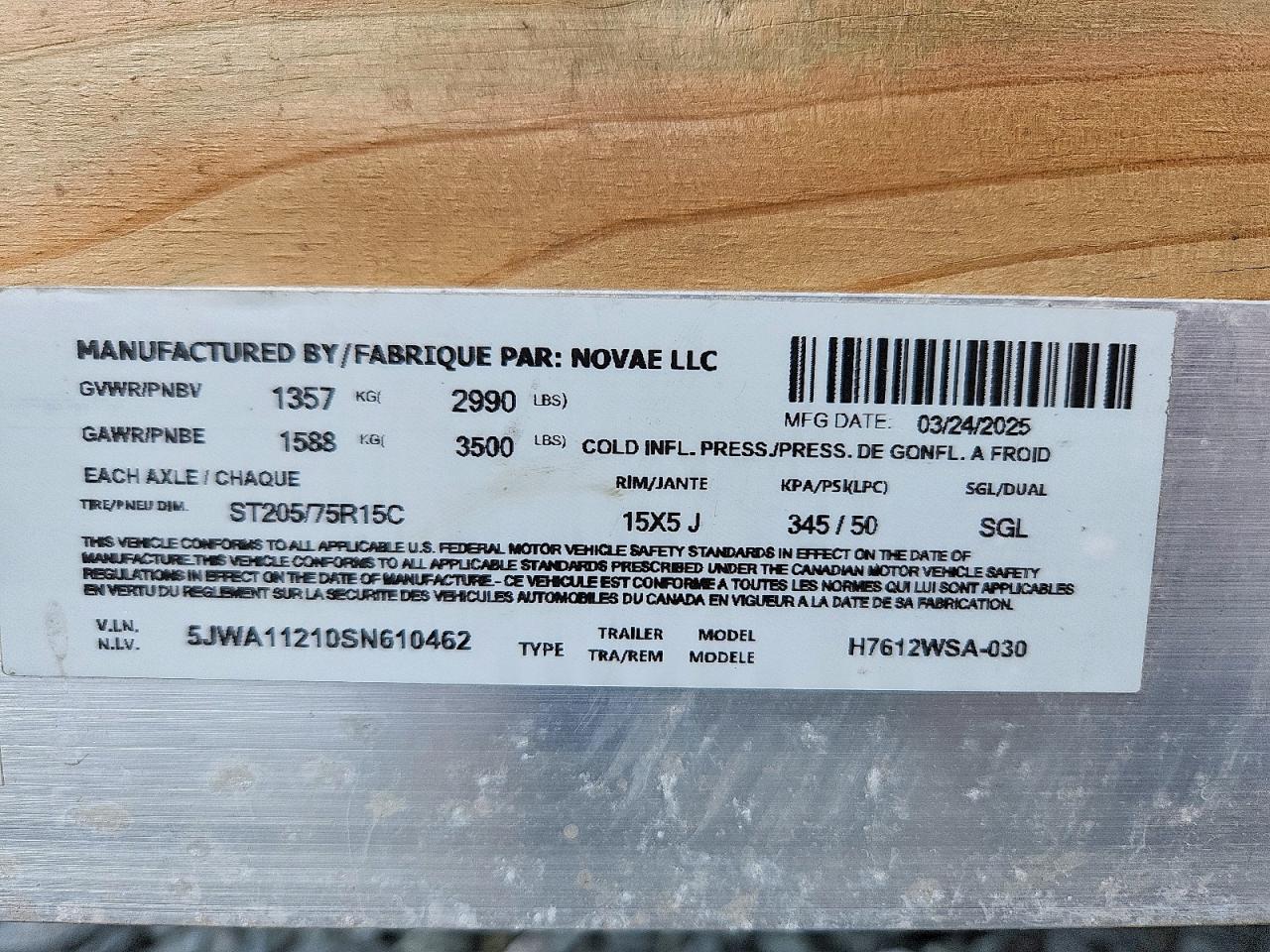 2025 H & H H7612WSA-030 Utility Trailer