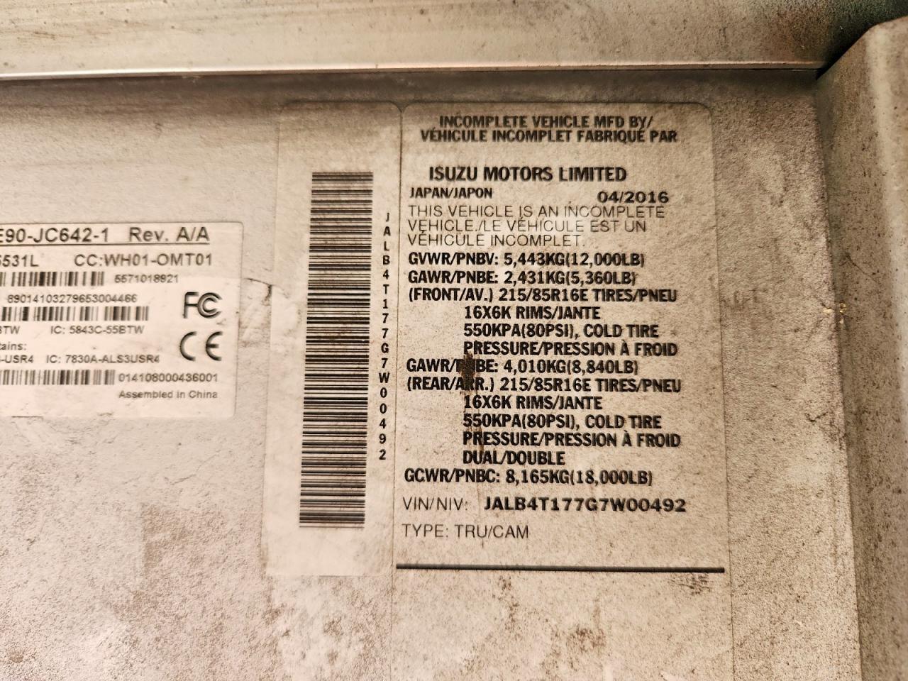 2016 Isuzu NPR Delivery Van