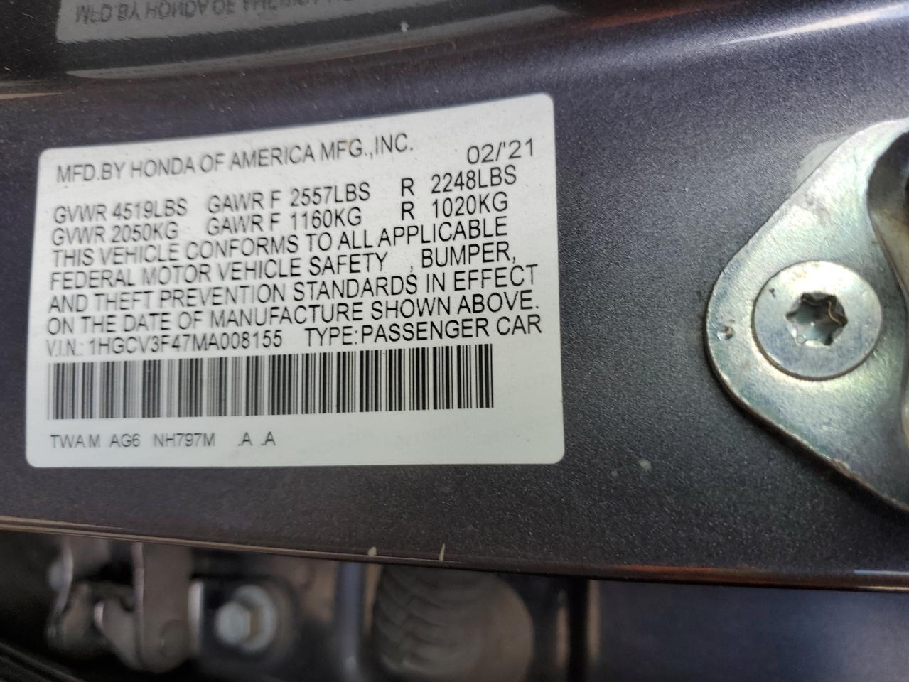 2021 Honda Accord Hybrid ex