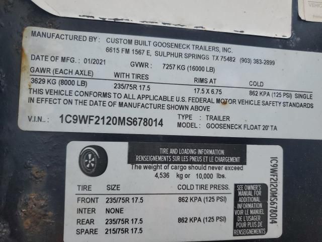 2021 Custobuilt 2021 Custom Built Float 20' TA Flatbed Trailer