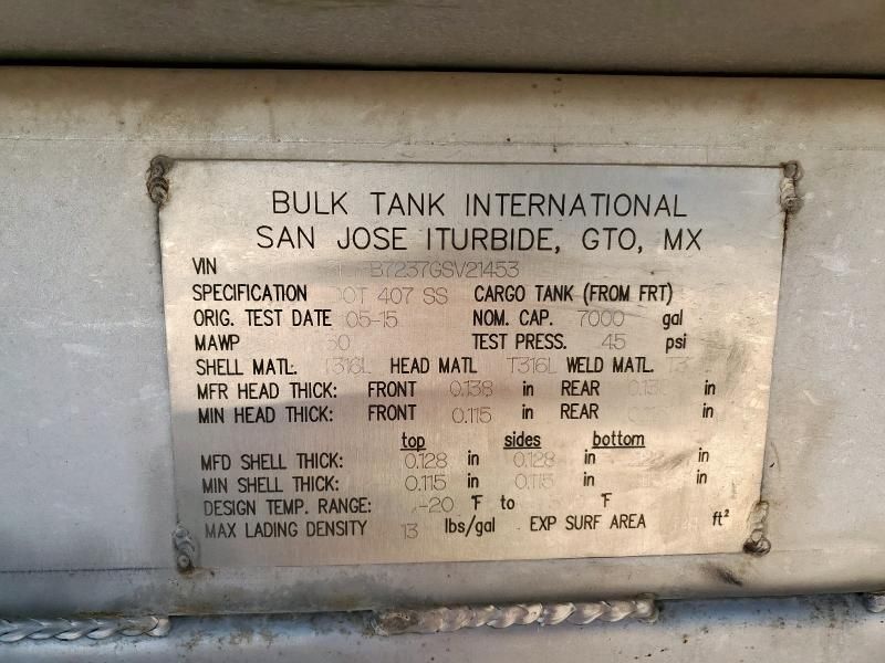 2016 Bulkiional 2016 Bulk Tank International Tank Trailer