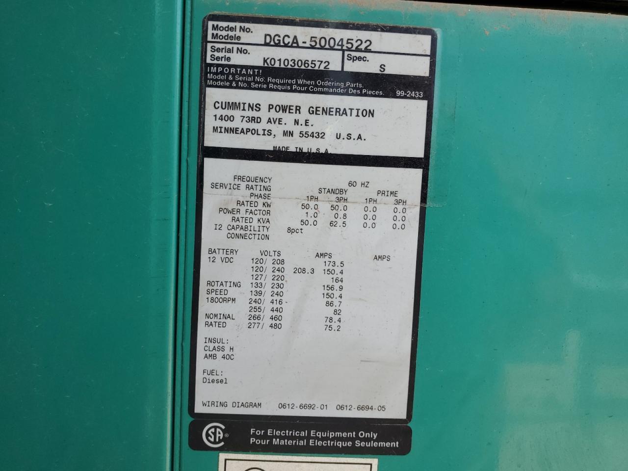 2001 Cummins Dgca-5004522 Generation