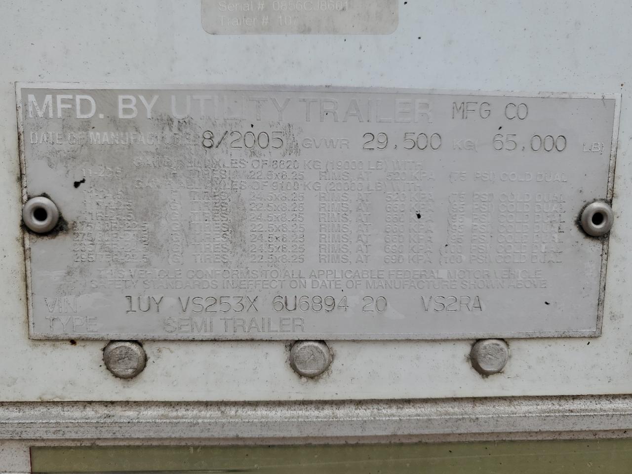 2006 Utility VS2RA Refrigerated Van Trailer