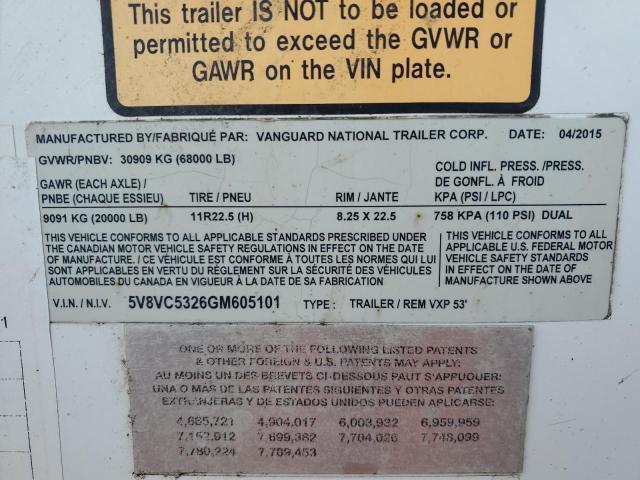 2015 Vanguard Trailer Vxp 53'