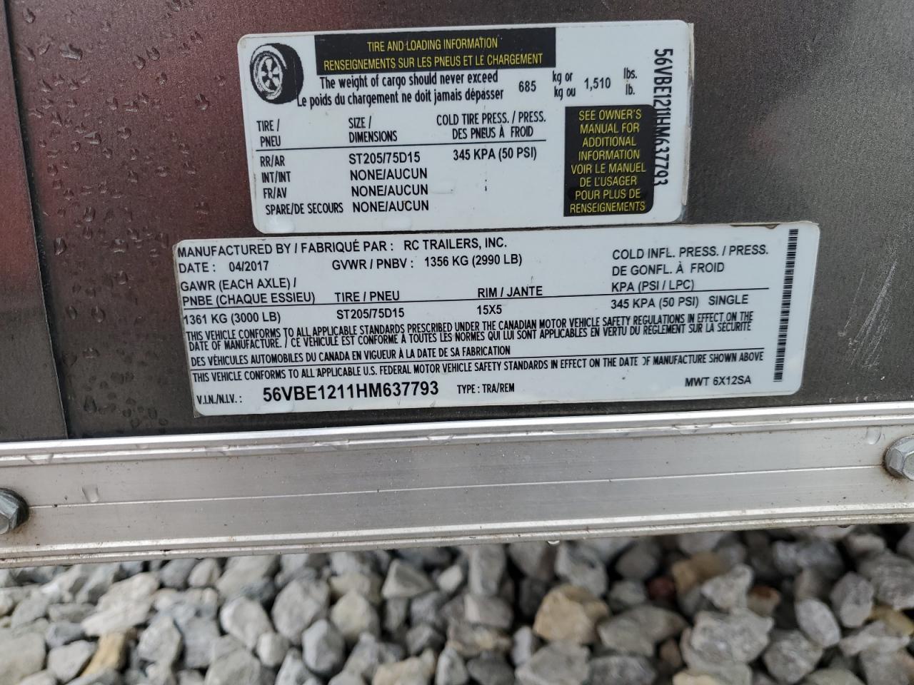 2017 RC MWT6X12SA Enclosed Cargo Trailer