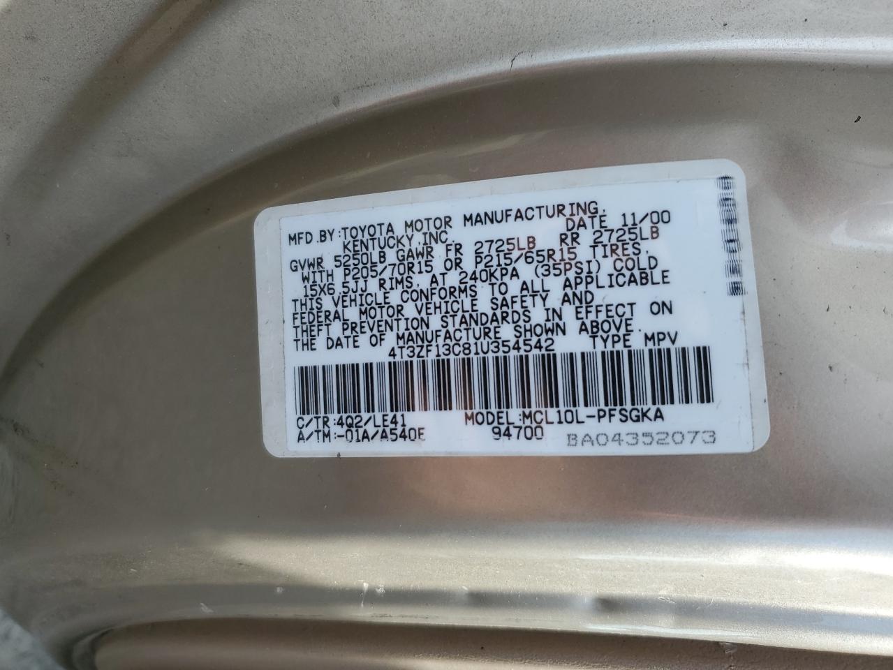 2001 Toyota Sienna le