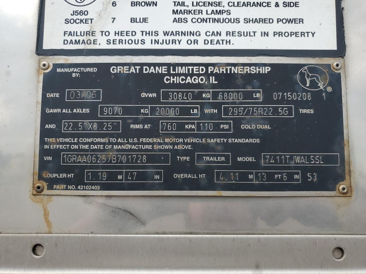 2007 Great Dane 7411TJWALSSL DRY Van Trailer