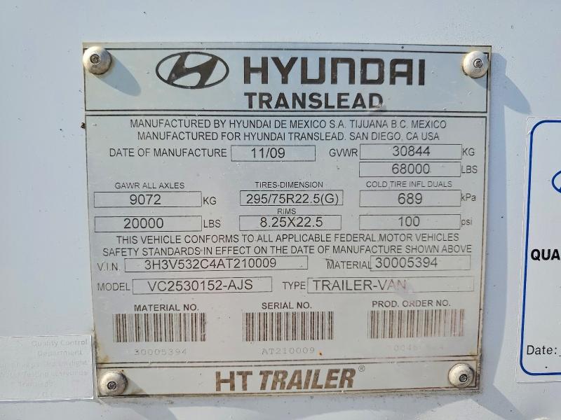 2010 Hyundai Translead VC2530152-AJS DRY Van Trailer