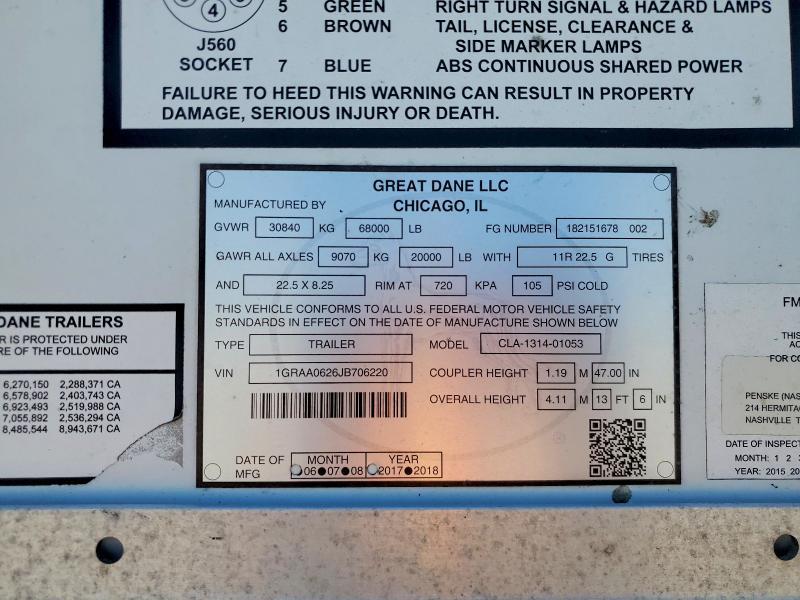2018 Great Dane 2018 Great Dane CLA-1314-01053 DRY Van Trailer