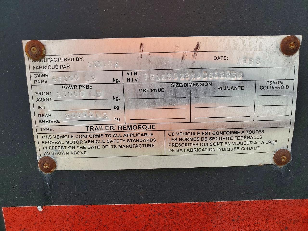 1988 Strick Roll-OFF Container Trailer