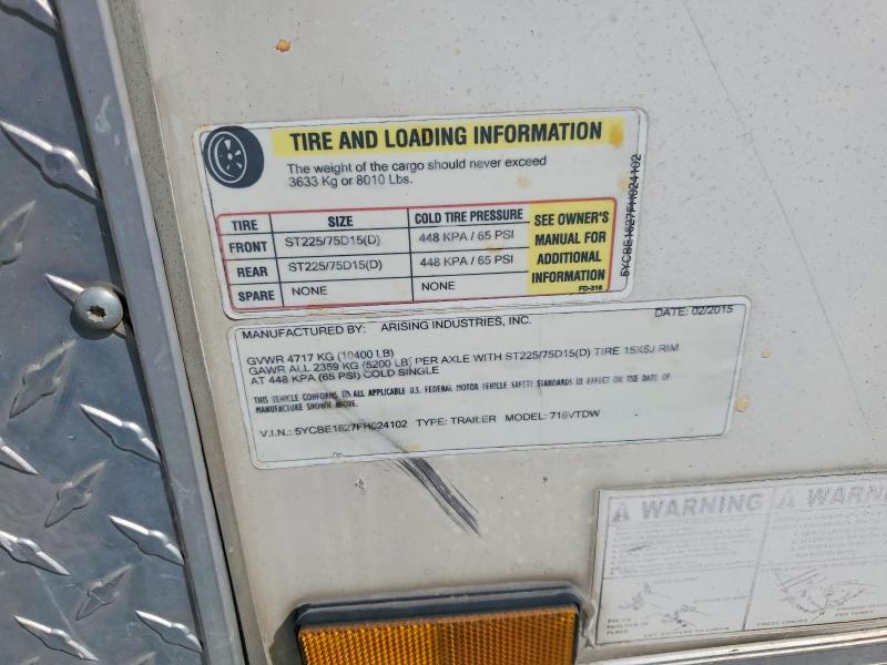 2015 Arising Industries 716VTDW Enclosed Cargo Trailer