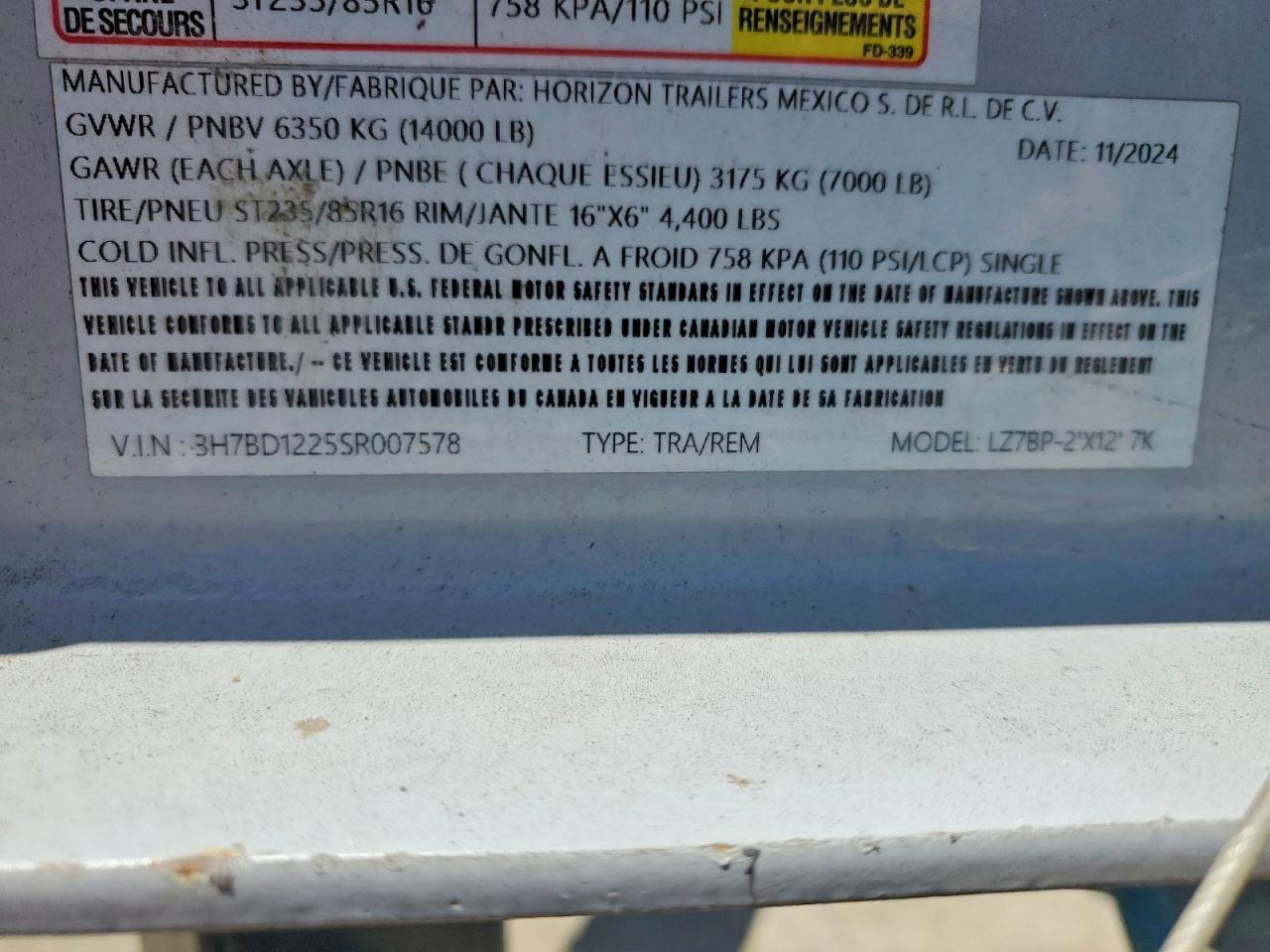 2025 Horizon LZ7BP-2'X12' Dump Trailer