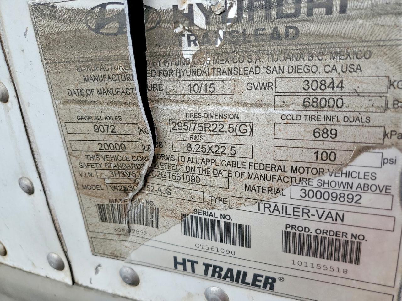 2016 Hyundai Translead Inc 2016 Hyundai Translead DRY Van Trailer