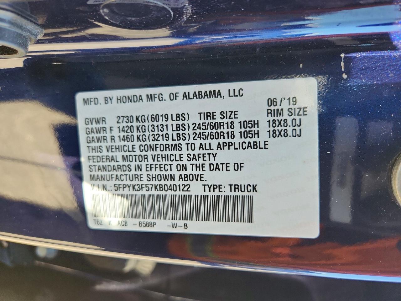 2019 Honda Ridgeline RTL