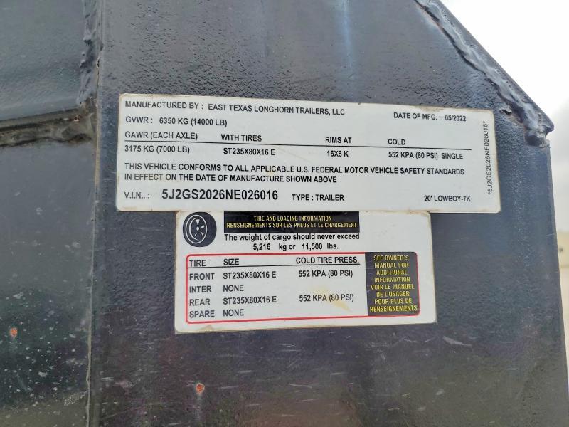 2022 East Texas Long Horn 20' LOWBOY-7K Equipment Trailer