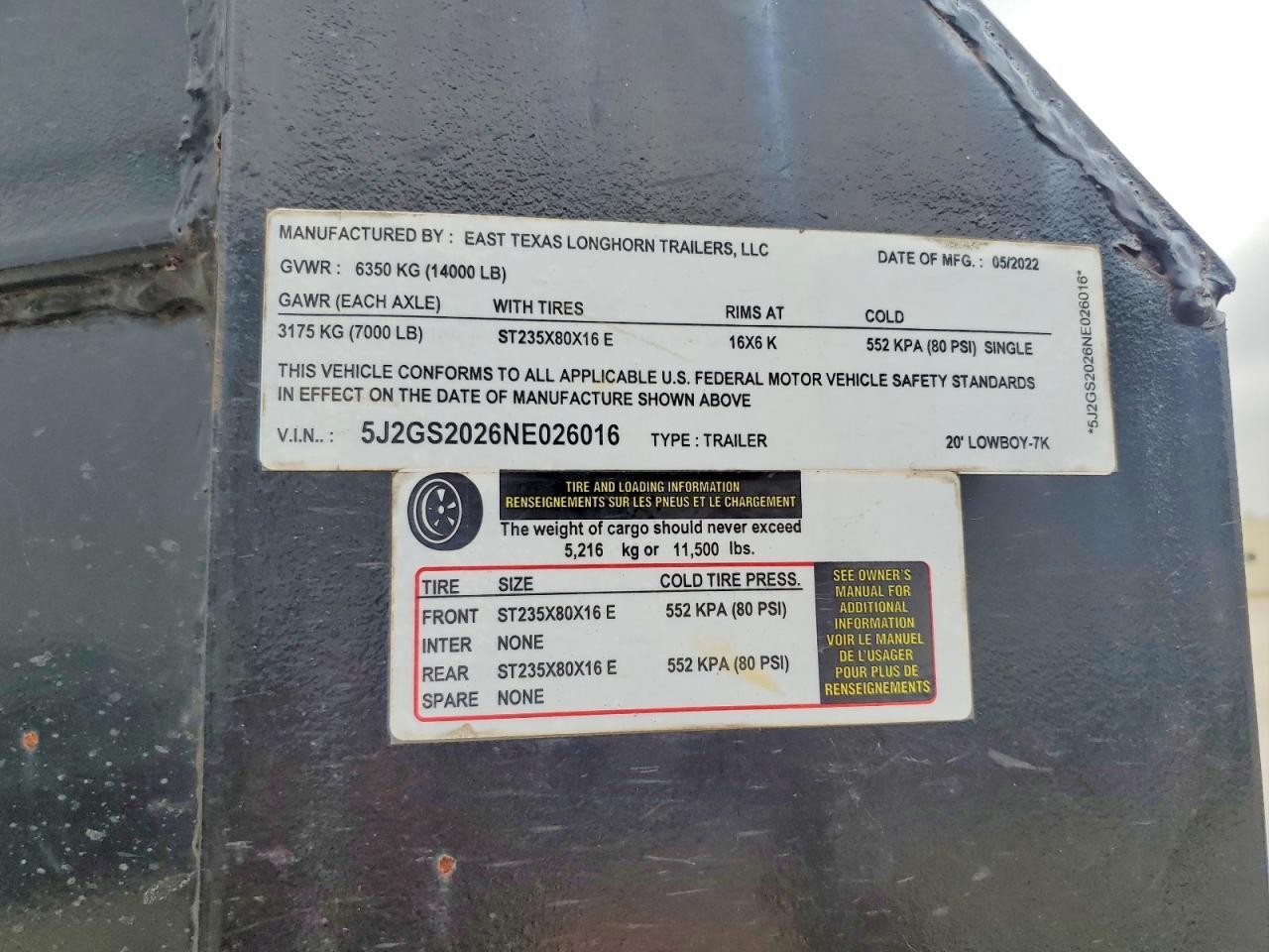 2022 East Texas Long Horn 20' LOWBOY-7K Equipment Trailer