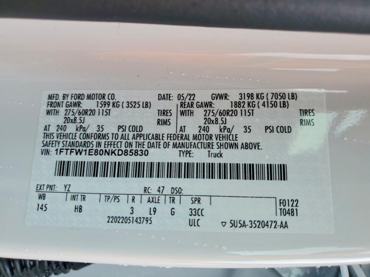 2022 Ford F150 Supercrew
