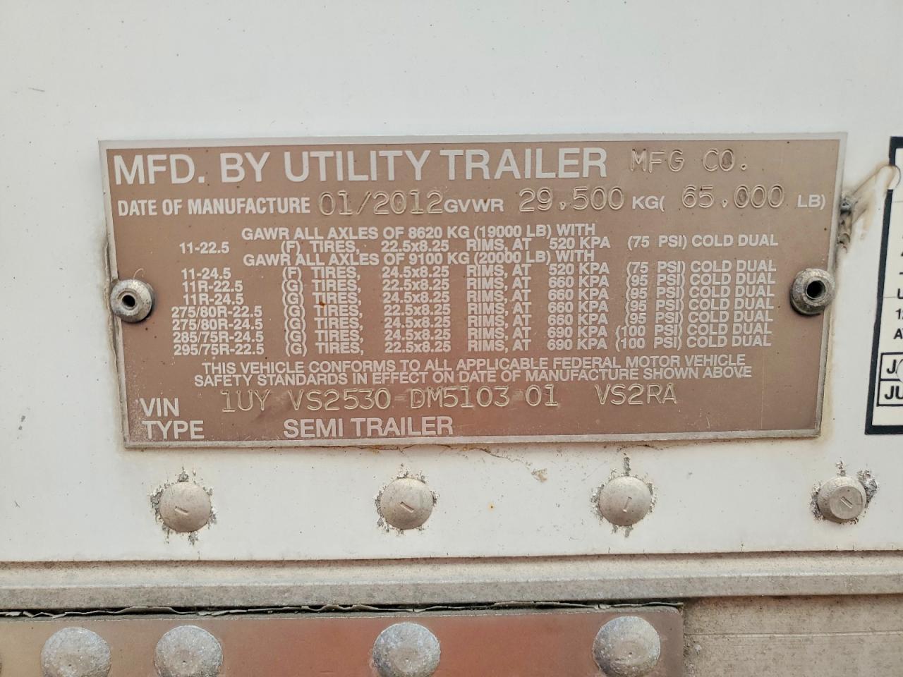 2013 Utility VS2RA Refrigerated Van Trailer