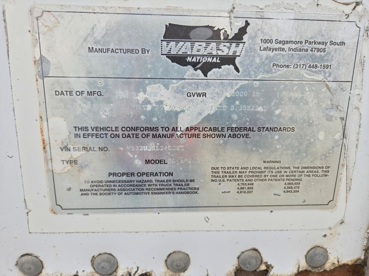 1995 Wabash DRY Van Trailer
