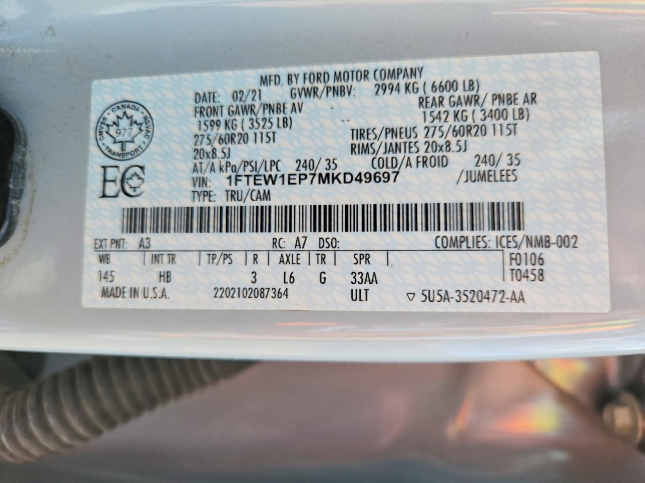 2021 Ford F150 Supercrew