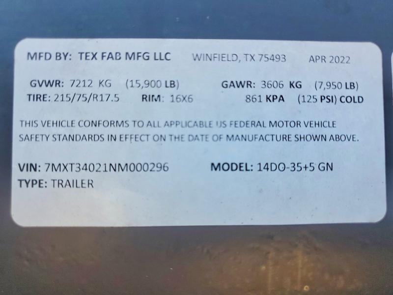 2022 Tex Fab 14DO-35+5 GN Equipment Trailer