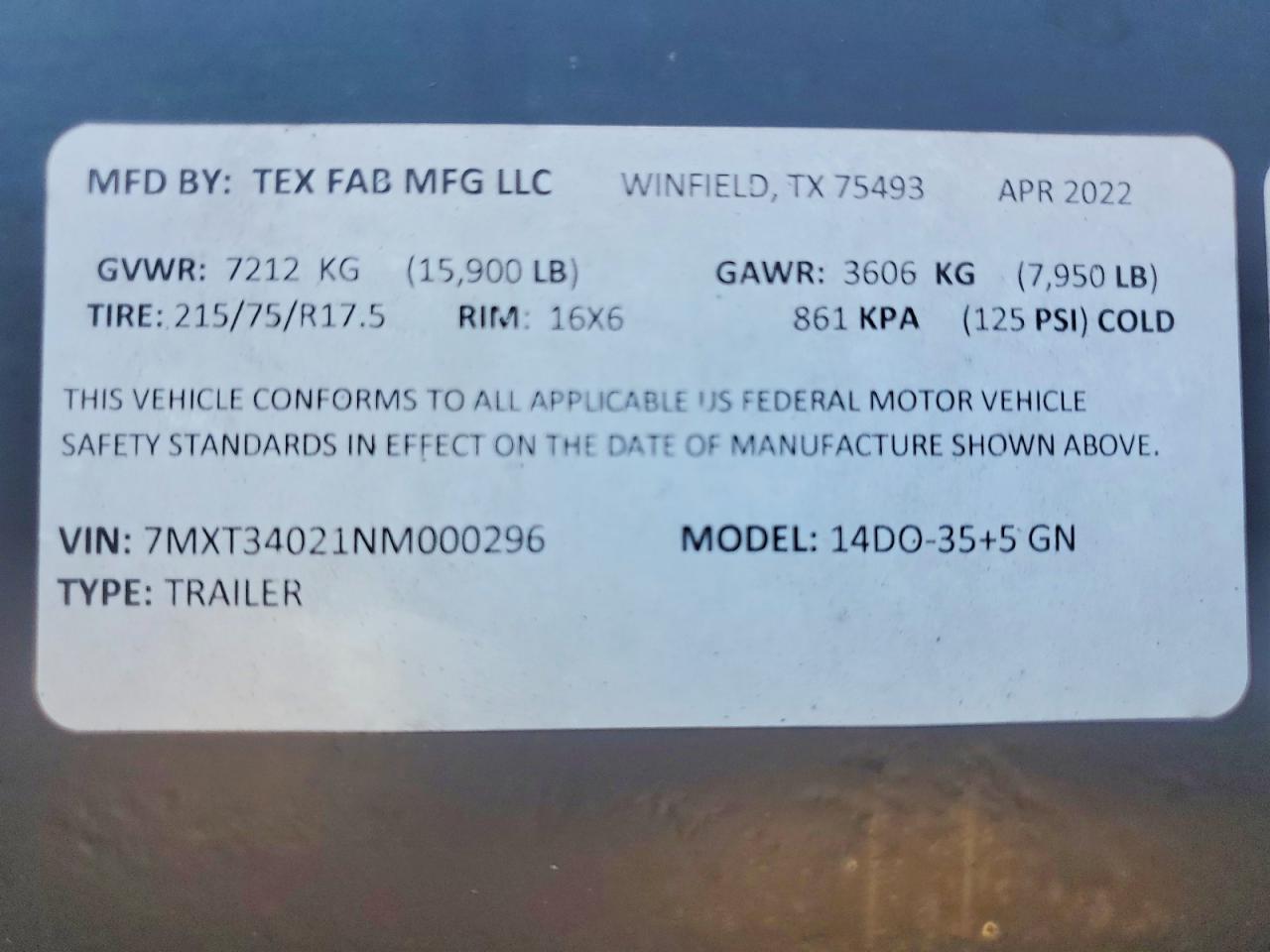 2022 Tex Fab 14DO-35+5 GN Equipment Trailer