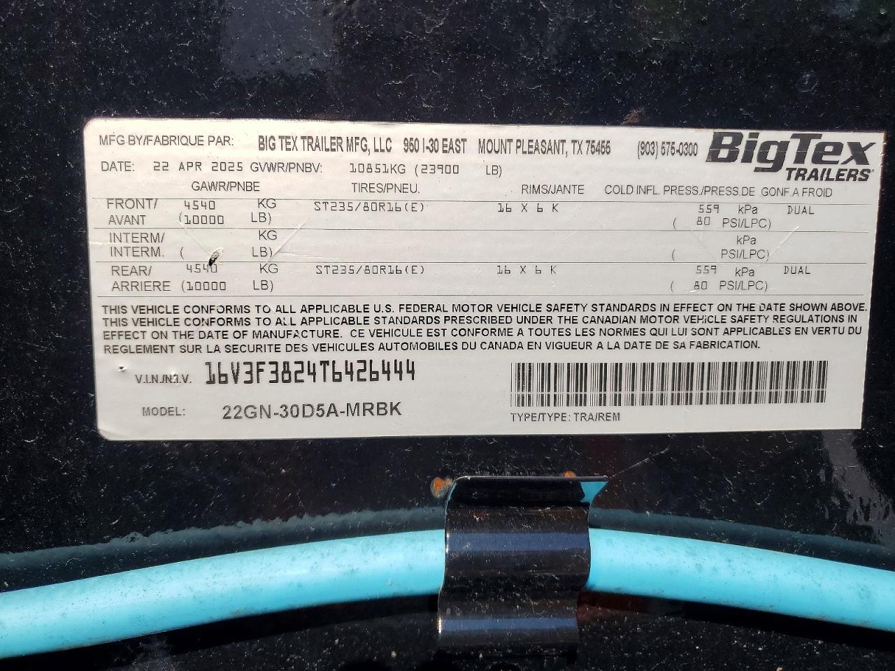 2026 Big Tex 22GN-30DE5A-MRBK Equipment Trailer