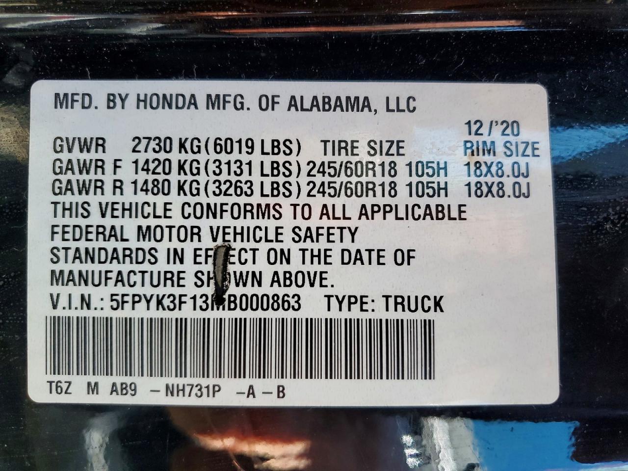 2021 Honda Ridgeline Sport
