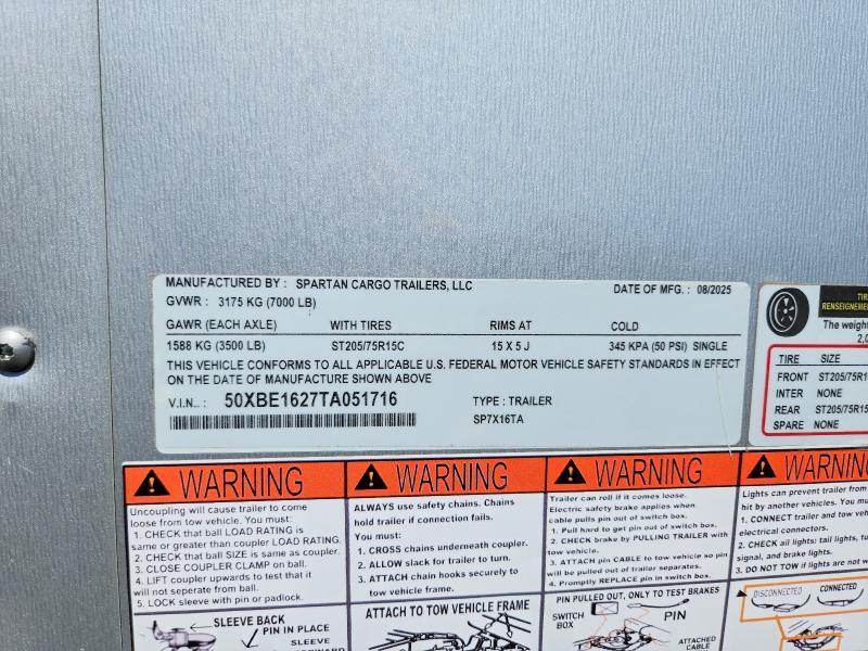 2026 Spartan Cargo SP7X16TA Enclosed Cargo Trailer