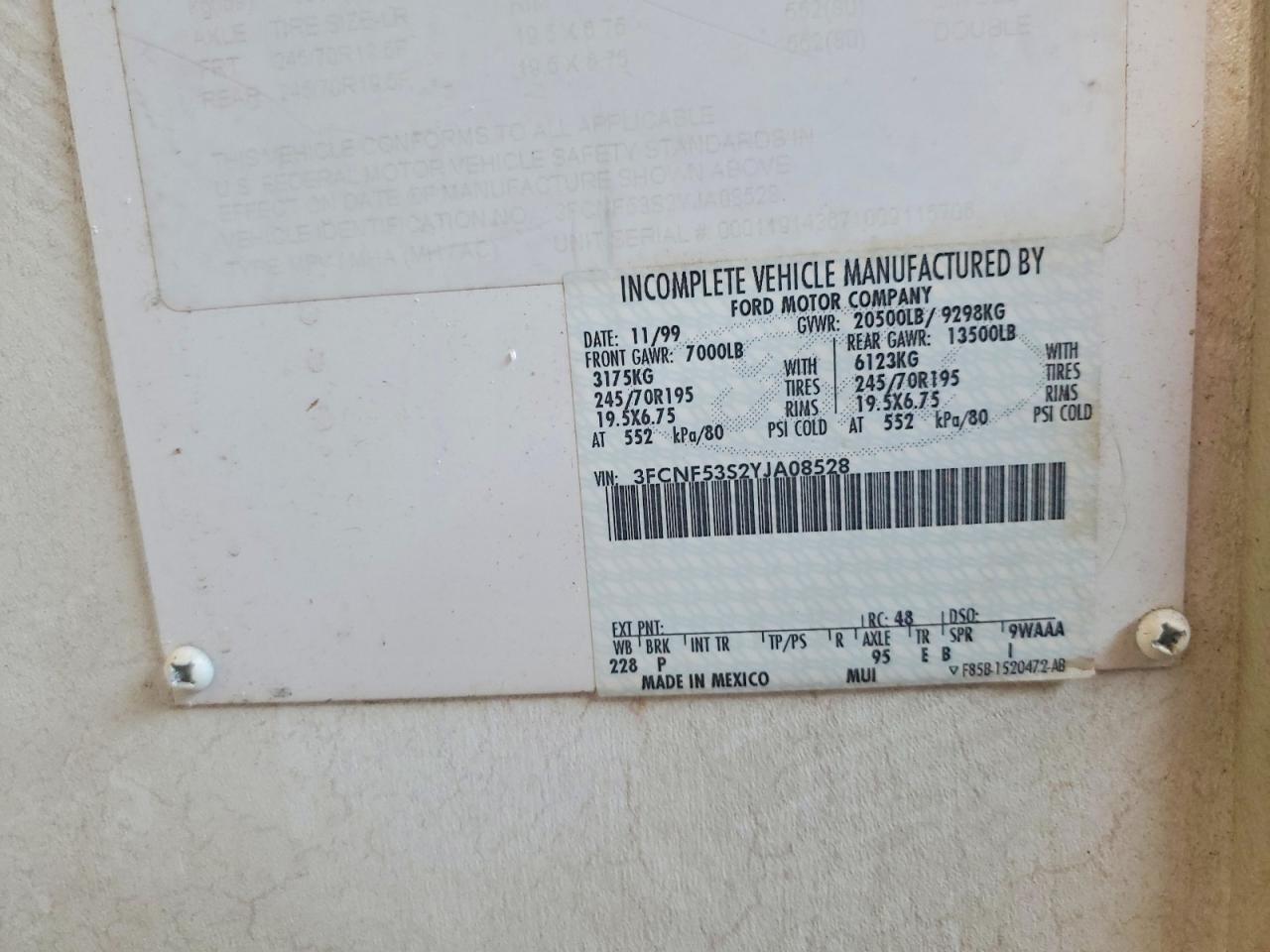 2000 Ford F550 Super Duty Stripped Chassis