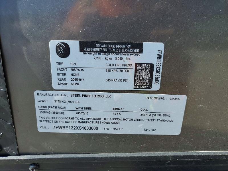 2025 Steel Pines 7X12TA2 Enclosed Cargo Trailer