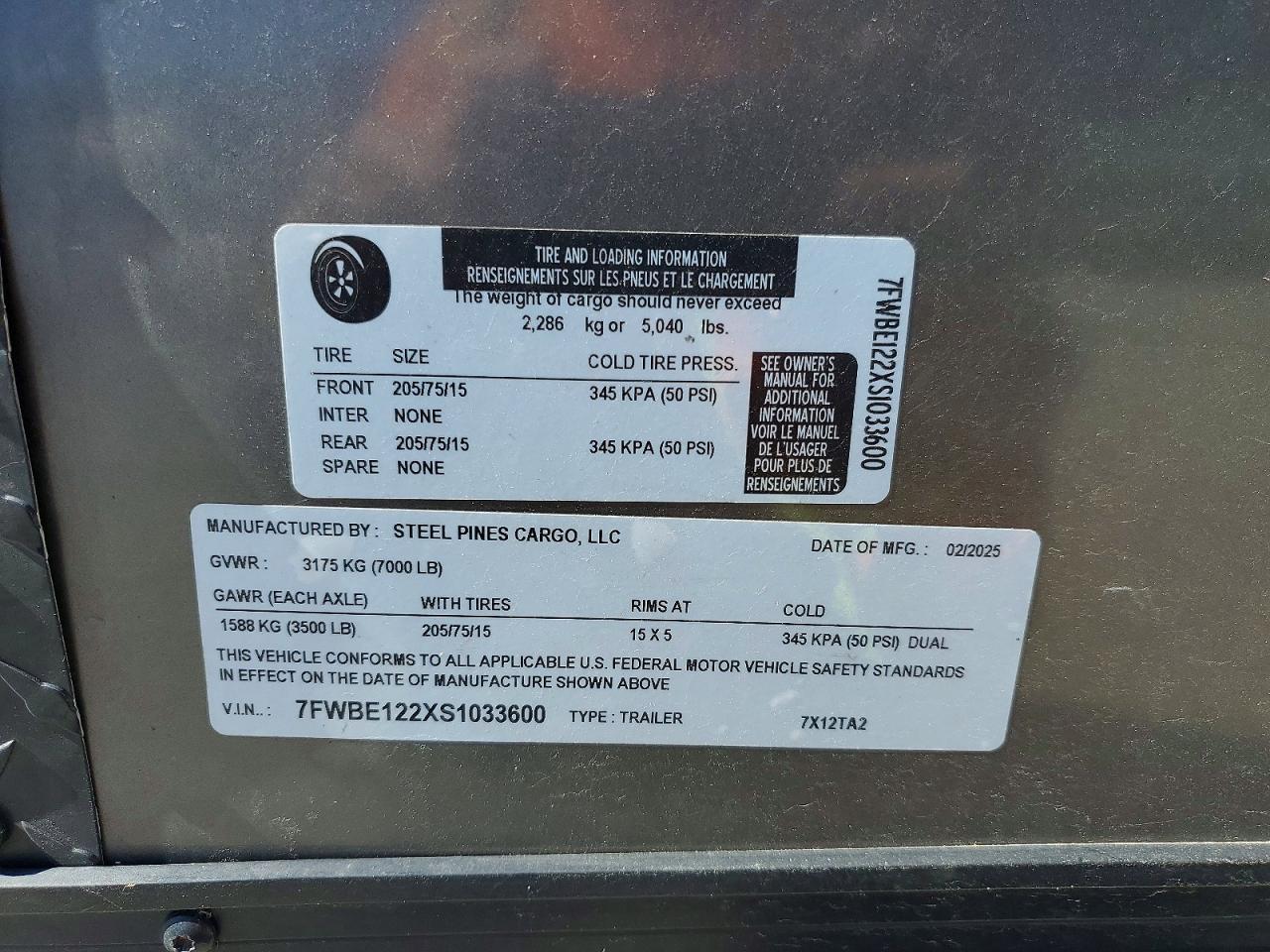 2025 Steel Pines 7X12TA2 Enclosed Cargo Trailer
