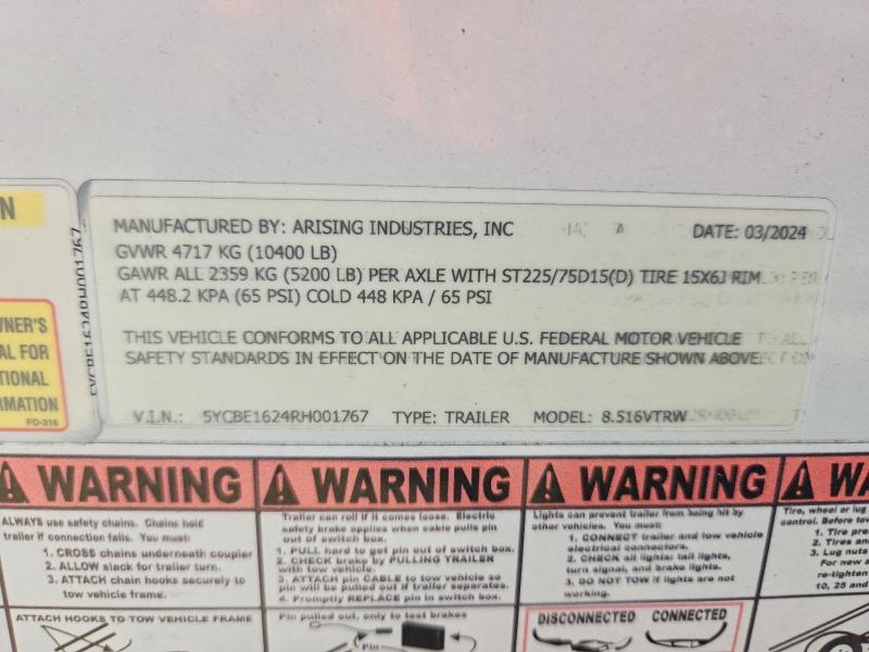 2024 Arising Industries 8.516VTRW Enclosed Cargo Trailer