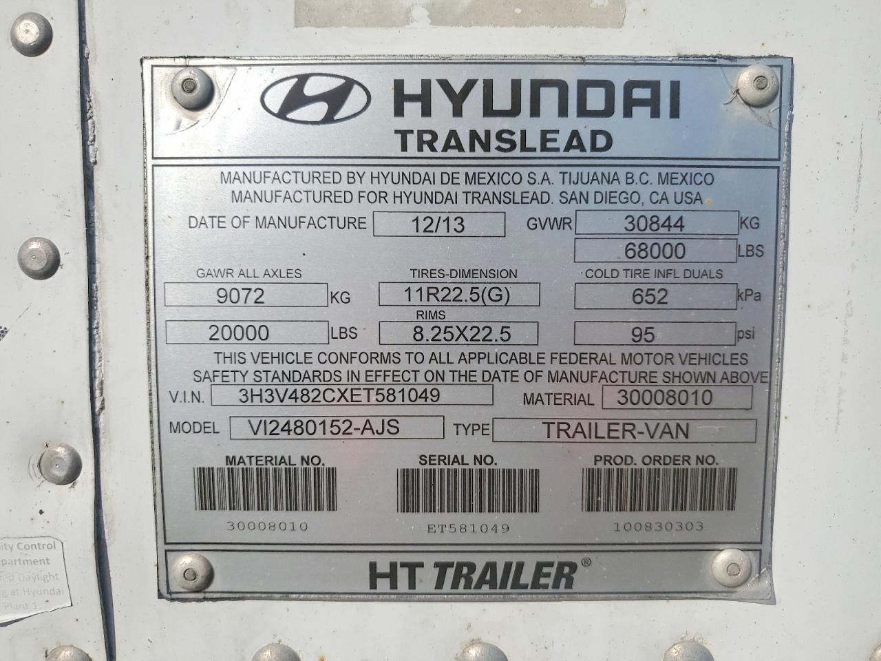 2014 Hyundai Translead Inc 2014 Hyundai Translead VI2480152-AJS DRY Van Trail
