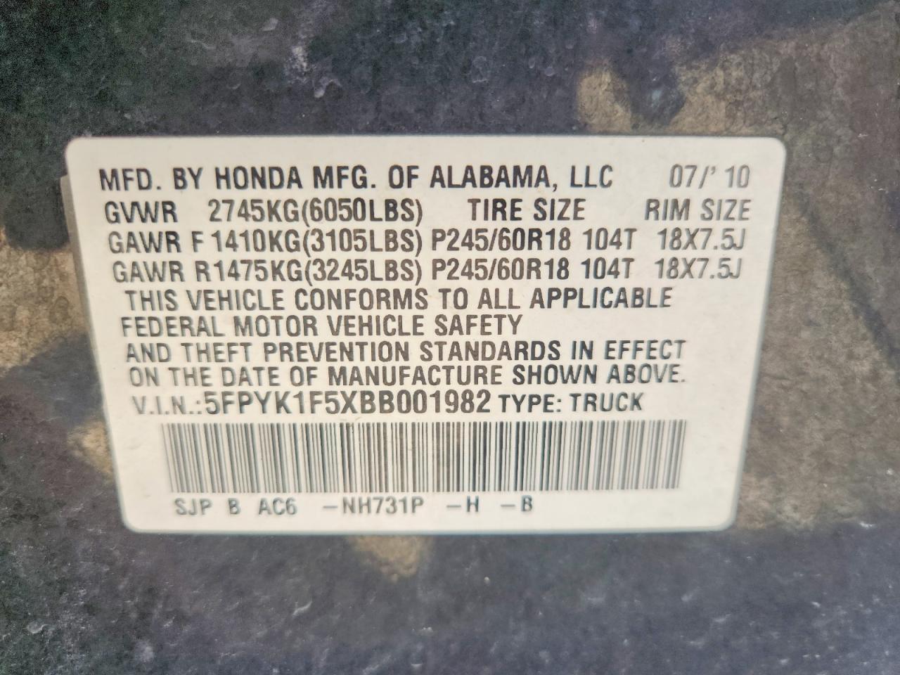 2011 Honda Ridgeline RTL