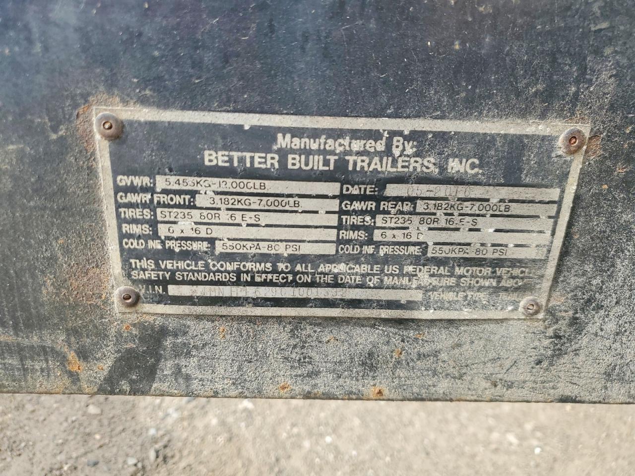 2016 Better Built Equipment Trailer