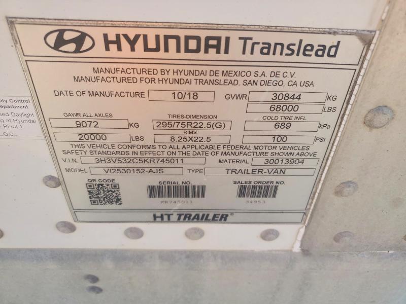 2019 Hyundai Translead Inc 2019 Hyundai Translead VI2530152-AJS DRY Van Trail