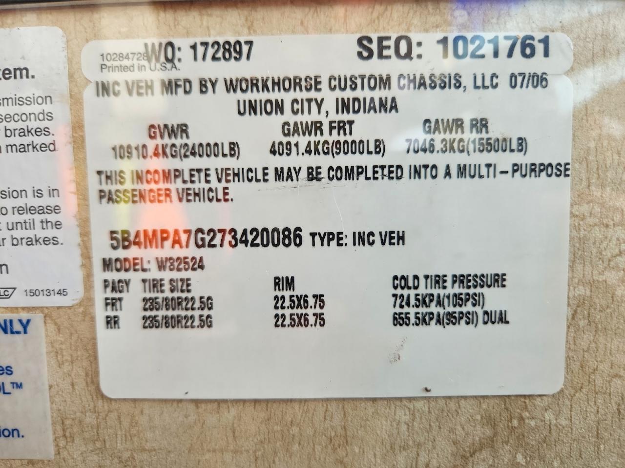 2007 Workhorse Custom Chassis W24 RV
