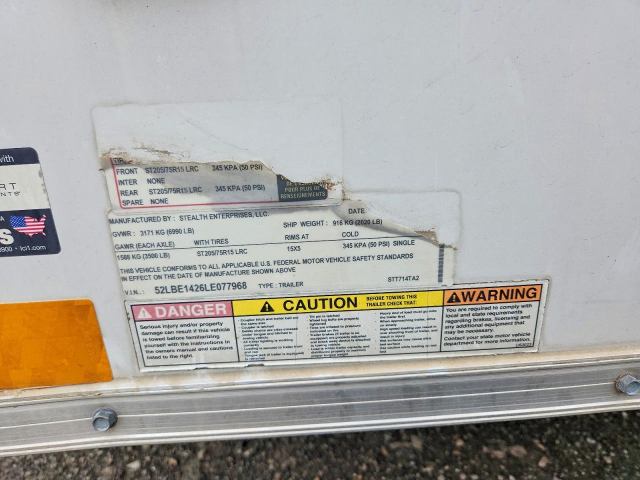 2020 Stealth STT714TA2 Enclosed Cargo Trailer