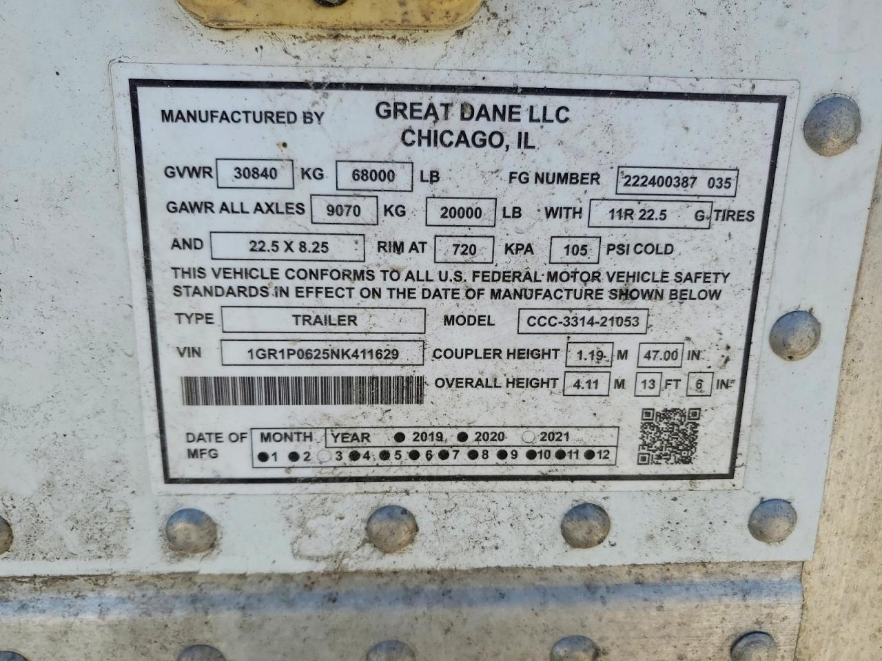 2022 Great Dane CCC-3314-21053 DRY Van Trailer