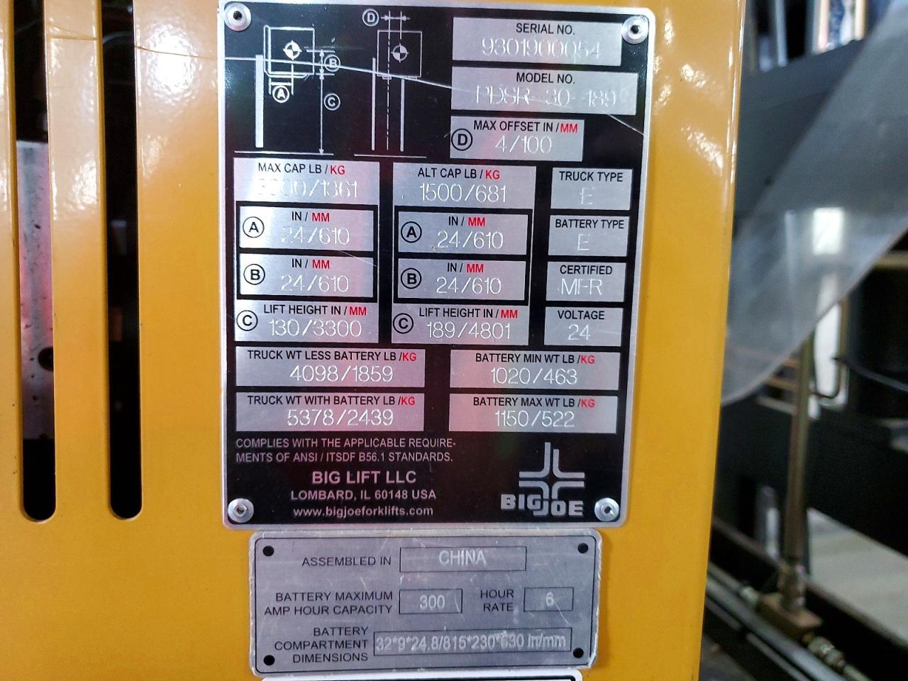 2023 Atlas 2023 BIG JOE Pdsr 30-189 Pallet Stacker
