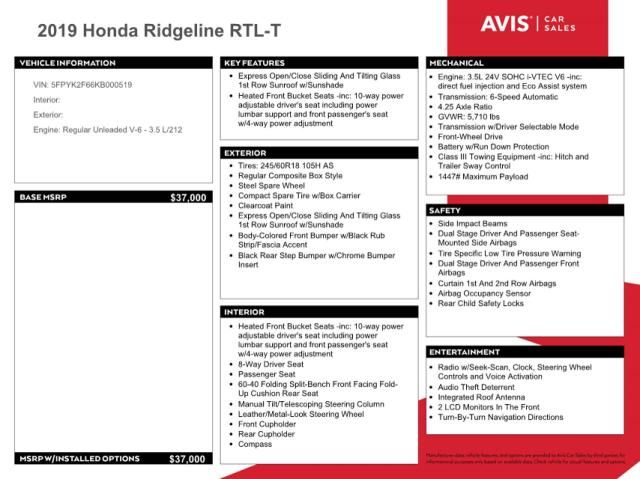 2019 Honda Ridgeline RTL