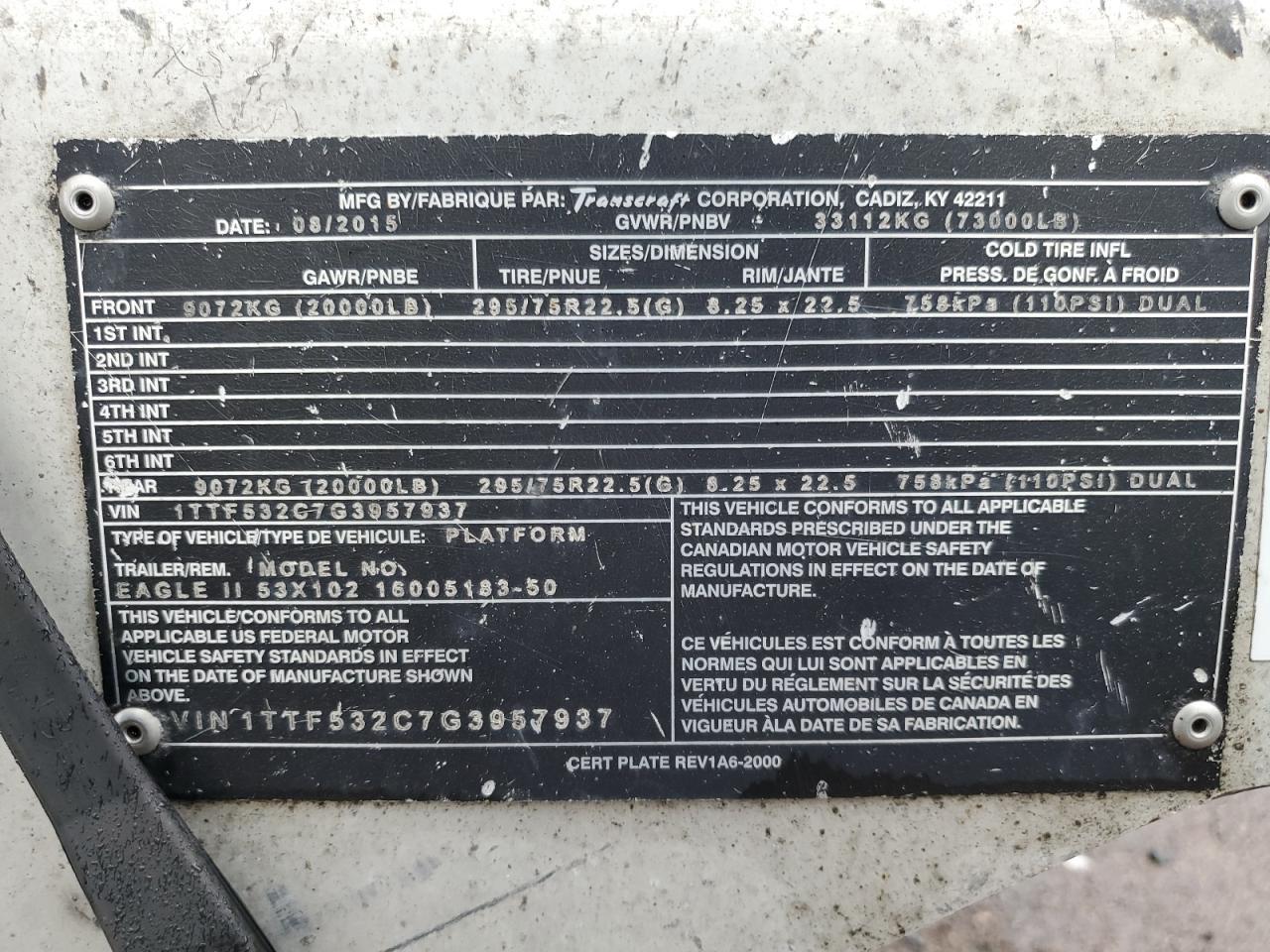 2016 Transcraft Side Curtain Trailer